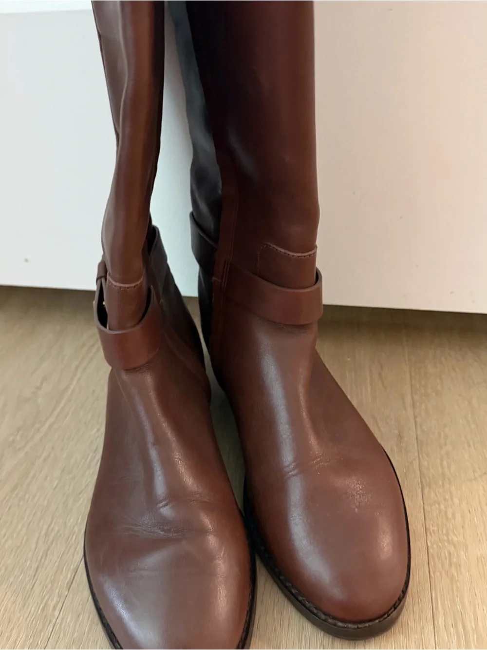 Tory Burch Chestnut Brown Leather Tall Riding Boots with Gold Logo